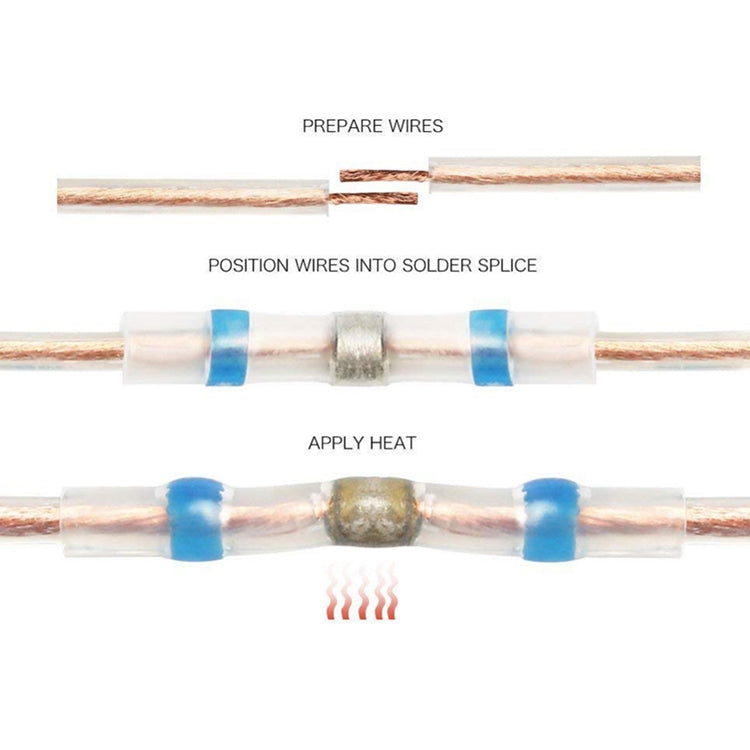 100 PCS AWG16-14 1.5-2.5mm Seal Heat Shrink Butt Wire Connectors Blue Terminals Solder Sleeve