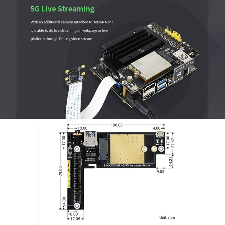 Waveshare SIM8202G-M2 5G Snapdragon X55 Multi Mode Multi Band 5G/4G/3G Module Expand Board for Jetson Nano, US Plug