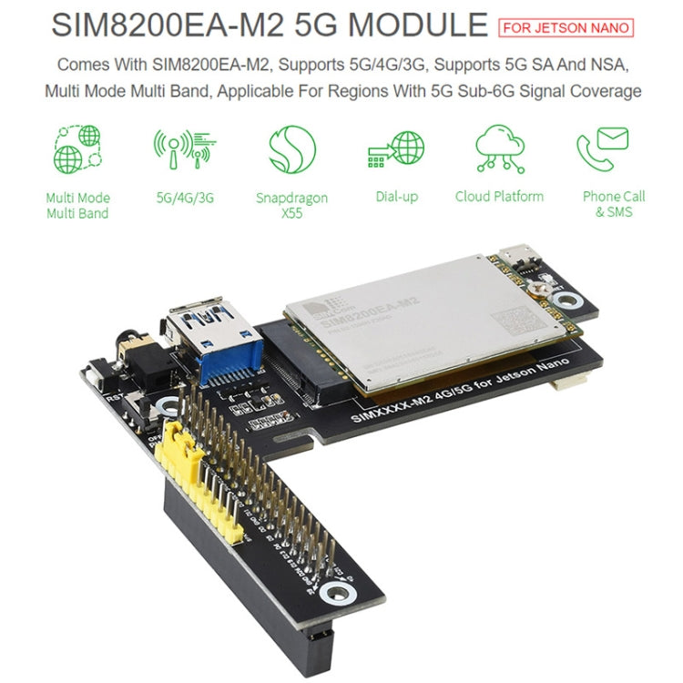 Waveshare SIM8200EA-M2 5G Snapdragon X55 Multi Mode Multi Band 5G/4G/3G Module Expand Board for Jetson Nano, US Plug