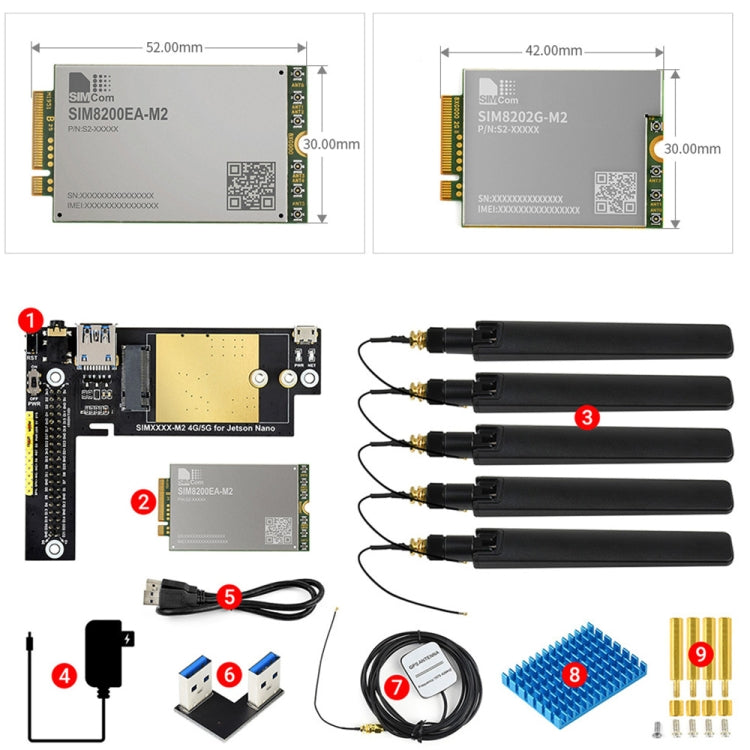 Waveshare SIM8200EA-M2 5G Snapdragon X55 Multi Mode Multi Band 5G/4G/3G Module Expand Board for Jetson Nano, US Plug