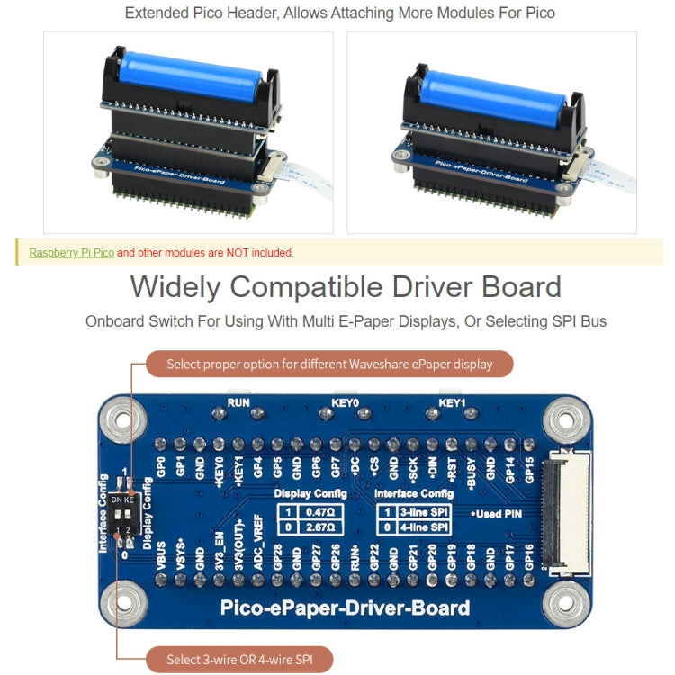 Waveshare 5.83 inch 648x480 Pixel Black White E-Paper E-Ink Display Module for Raspberry Pi Pico, SPI Interface My Store