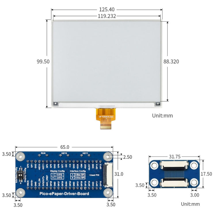 Waveshare 5.83 inch 648x480 Pixel Black White E-Paper E-Ink Display Module for Raspberry Pi Pico, SPI Interface