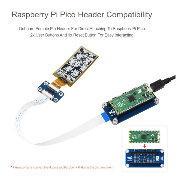 Waveshare 2.13 inch 212 x 104 Pixel Black / White Flexible E-Paper E-Ink Display Module for Raspberry Pi Pico, SPI Interface