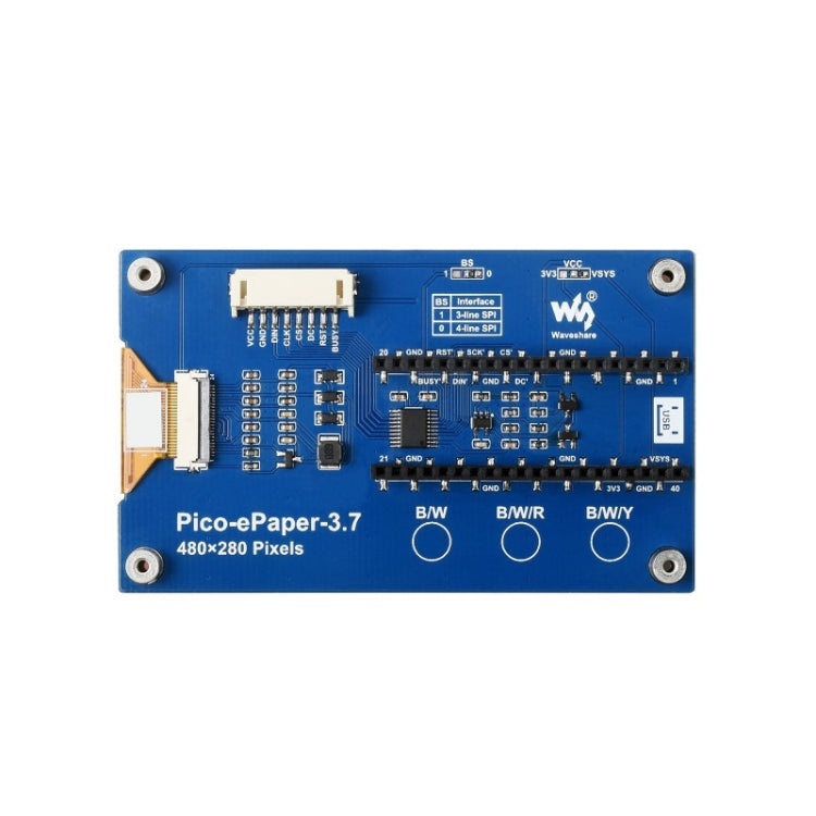 Waveshare 3.7 inch 480x280 Pixel E-Paper E-Ink Display Module for Raspberry Pi Pico, 4 Grayscale, SPI Interface