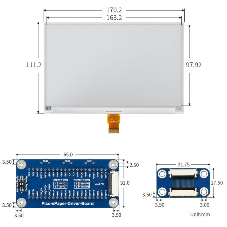 Waveshare 7.5 inch 800x480 Pixel Red Black White E-Paper E-Ink Display Module (B) for Raspberry Pi Pico, SPI Interface My Store