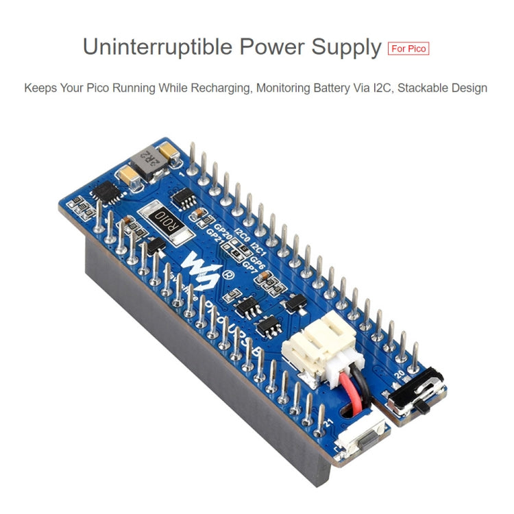 Waveshare UPS Module Uninterruptible Power Supply 600mAh Li-Po Battery Module Stackable Board for Raspberry Pi Pico