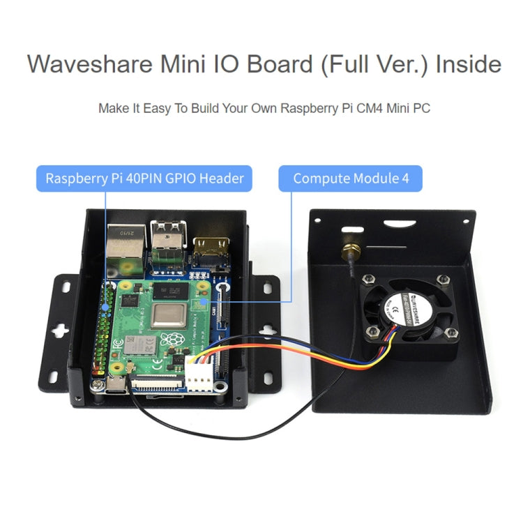 Waveshare Mini IO Board Full Ver Mini-Computer Base Box with Metal Case & Cooling Fan for Raspberry Pi CM4 My Store