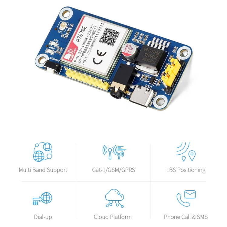 Waveshare Multi Band 2G GSM / GPRS LBS A7670E LTE Cat-1 HAT for Raspberry Pi, for Europe, Southeast Asia, West Asia, Africa, China, South Kor My Store