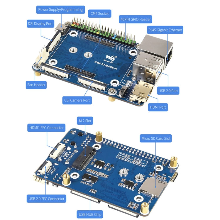 Waveshare Mini IO Board Lite Ver Mini-Computer Base Box with Metal Case & Cooling Fan for Raspberry Pi CM4