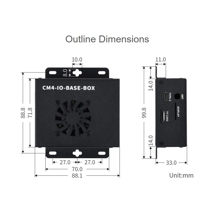 Waveshare Mini IO Board Lite Ver Mini-Computer Base Box with Metal Case & Cooling Fan for Raspberry Pi CM4