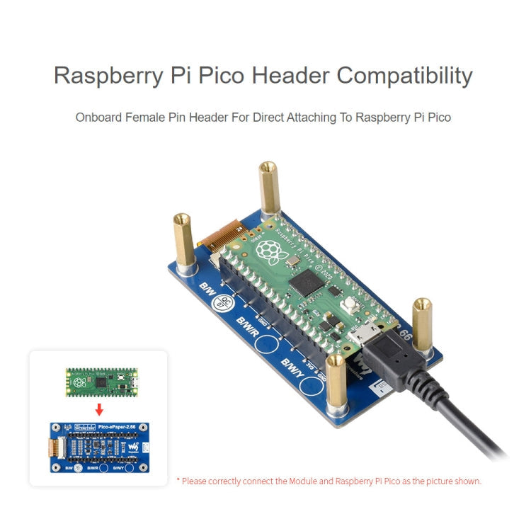 Waveshare 2.66 inch 296 x 152 Pixel Black / White E-Paper E-Ink Display Module for Raspberry Pi Pico, SPI Interface My Store