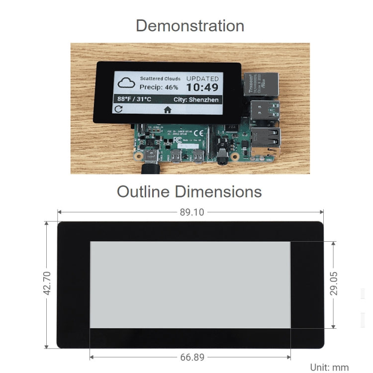 Waveshare 2.9 inch 296 x 128 Pixel 5-Points Capacitive Touch Black / White E-Paper E-Ink Display HAT for Raspberry Pi Pico, SPI Interface