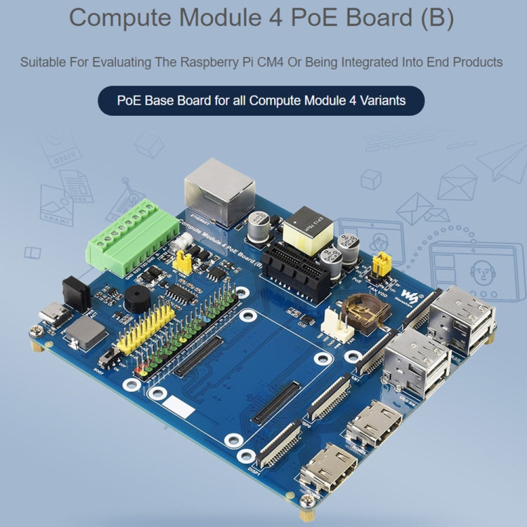 Waveshare Compute Module IO Board with PoE Feature (Type B) for Raspberry Pi all Variants of CM4