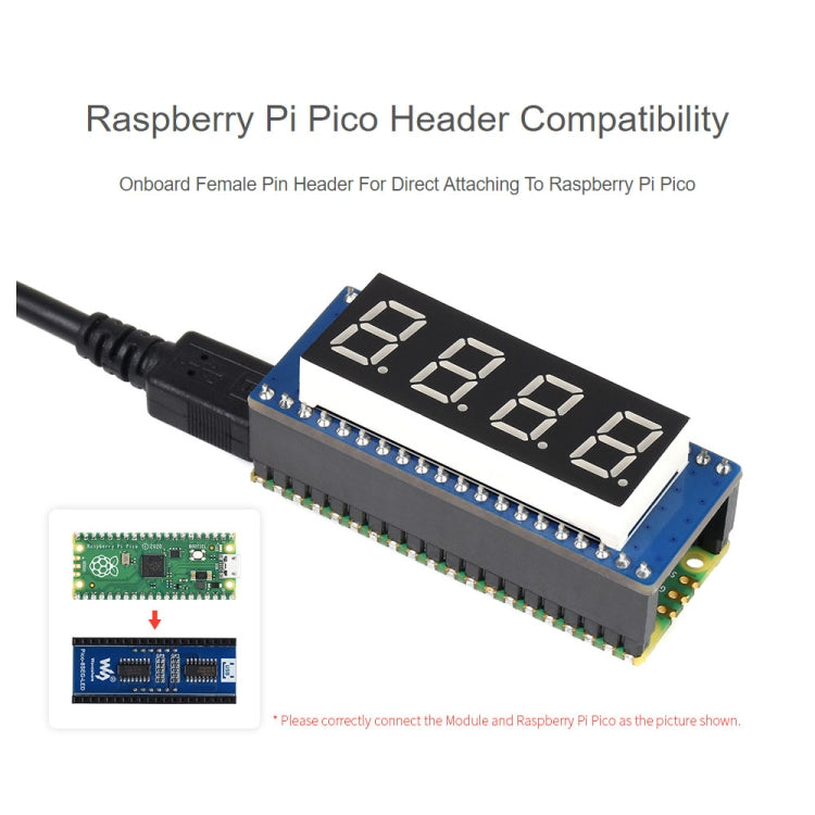 WAVESHARE 4-digit 8-segment Display Module for Raspberry Pi Pico, SPI-compatible