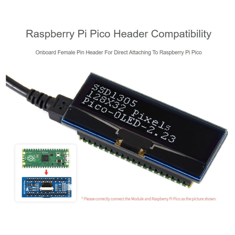 WAVESHARE 128 x 32 Pixel 2.23 inch OLED Display Module for Raspberry Pi Pico, SPI/I2C