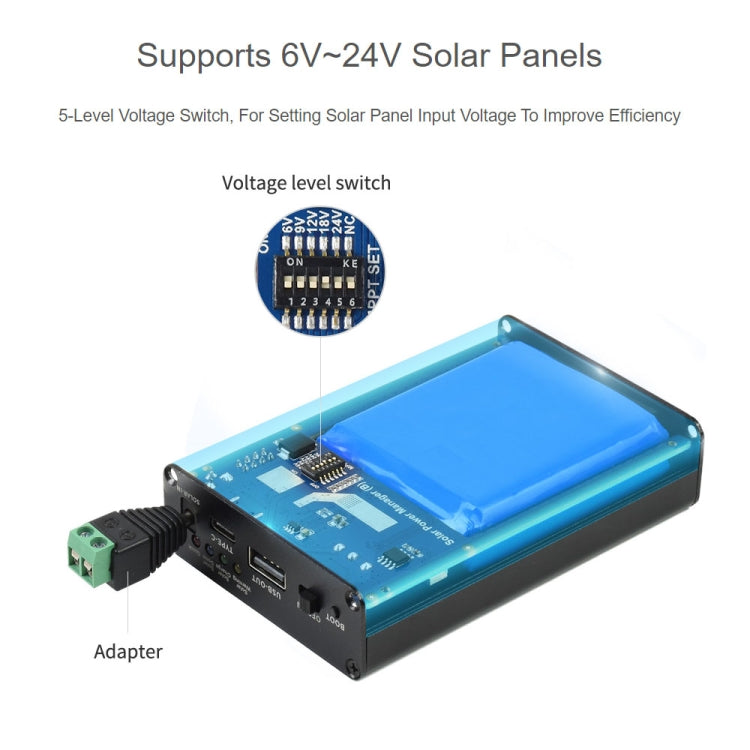 Waveshare Solar Power Manager, Embedded 10000mAh Li-Po Battery, Support 6V~24V Solar Panels My Store