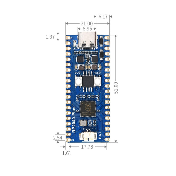 Waveshare RP2040-Plus Pico-like MCU Board Based on Raspberry Pi MCU RP2040, without Pinheader