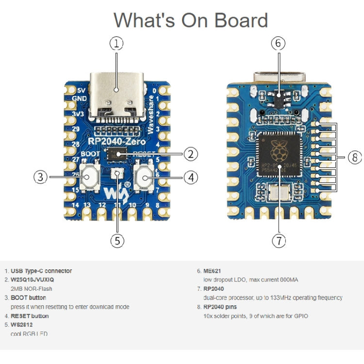 Waveshare RP2040-Zero Pico-like MCU Board Based on Raspberry Pi MCU RP2040, with Pinheader mini Version My Store