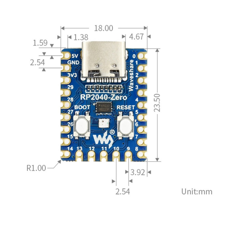 Waveshare RP2040-Zero Pico-like MCU Board Based on Raspberry Pi MCU RP2040, with Pinheader mini Version