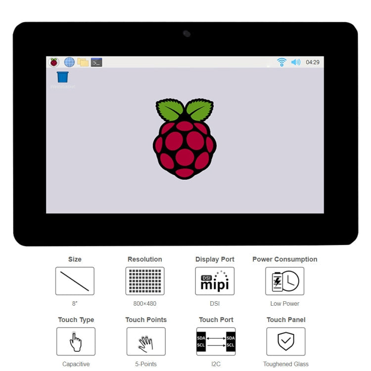 WAVESHARE 8 inch 800 x 480 Capacitive Touch Display for Raspberry Pi, DSI Interface