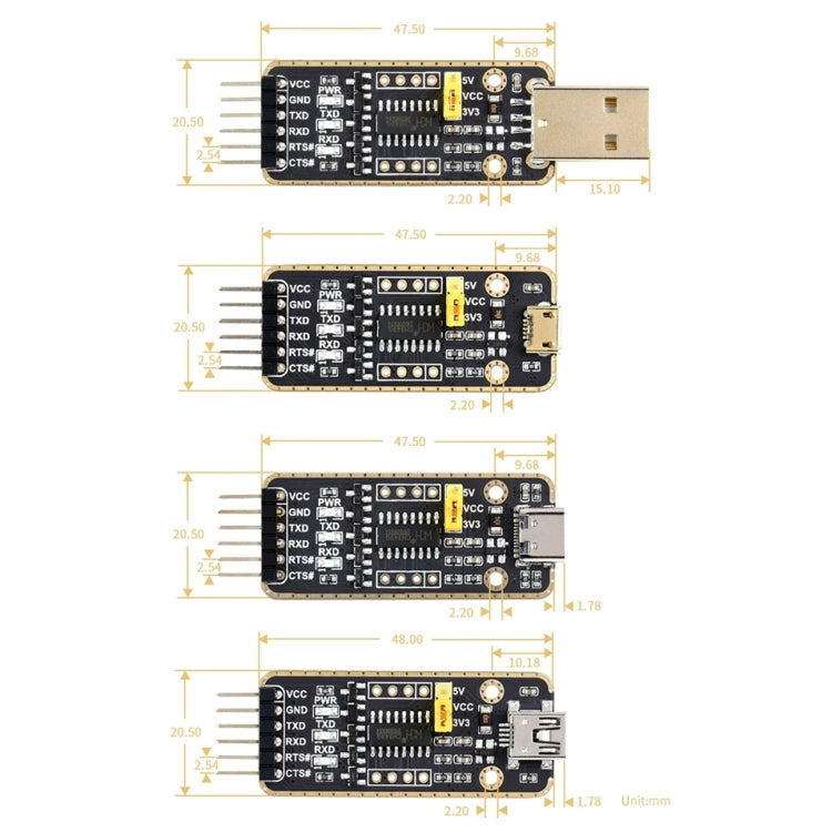 Waveshare Mini USB to UART High Band Rate Transmission Module Connectors