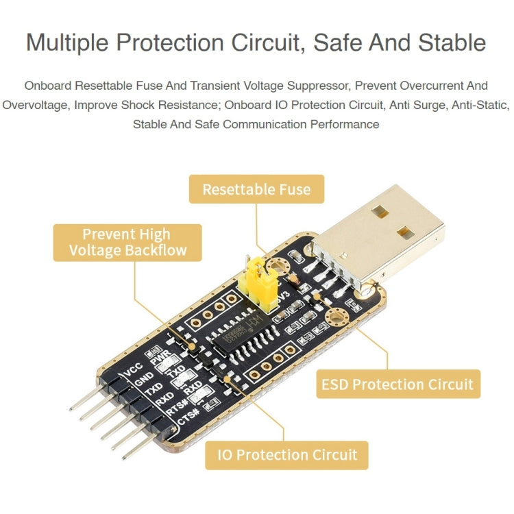 Waveshare Micro USB to UART High Band Rate Transmission Module Connectors