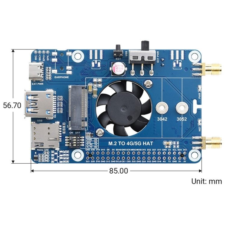 Waveshare EM06-E LTE Cat-6 HAT Dual Antennas LTE-A Multi Regions Multi Band Module for Raspberry Pi