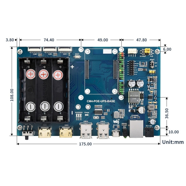 Waveshare PoE USV-Basisplatine für Raspberry Pi CM4, Gigabit-Ethernet, Dual HDMI, Quad USB 2.0