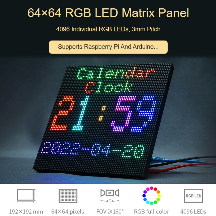 Waveshare RGB Full-Color LED Matrix Panel, 3mm Pitch, 64 x 64 Pixels, Adjustable Brightness My Store