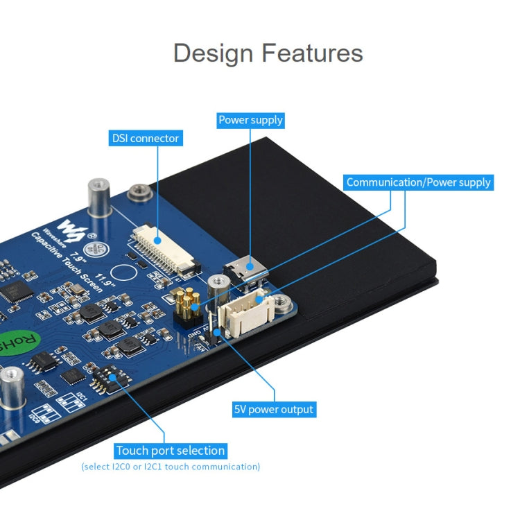 WAVESHARE 7.9 inch Capacitive Touch Display For Raspberry Pi, 400 x 1280, IPS, DSI Interface