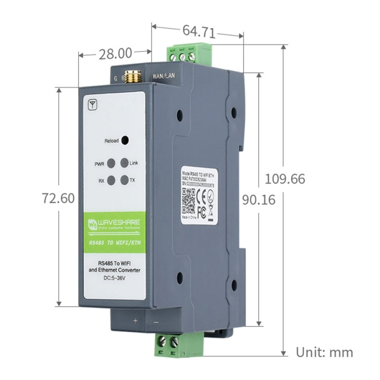 Waveshare Rail-Mount Serial Server RS485 to WIFI/Ethernet Module, Modbus MQTT Gateway My Store