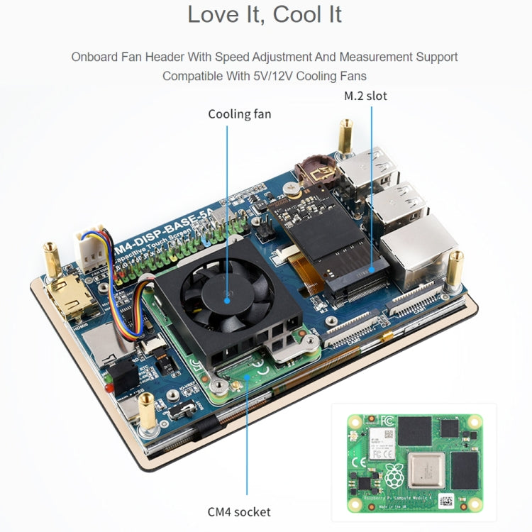 WAVESHARE 5 inch Touch Screen Expansion for Raspberry Pi CM4, PoE Header, Gigabit Ethernet, 4K Output