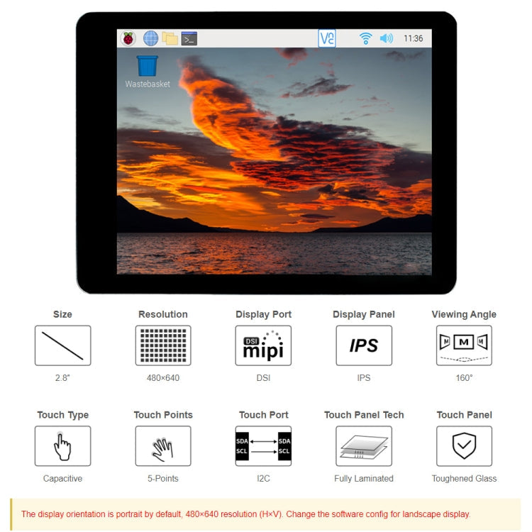 Waveshare 2.8 inch Capacitive Touch Display for Raspberry Pi, 480 x 640, DSI, IPS, Fully Laminated Screen My Store