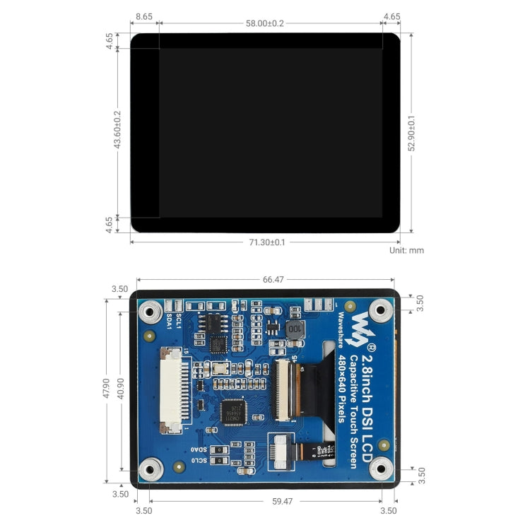 Waveshare 2.8 inch Capacitive Touch Display for Raspberry Pi, 480 x 640, DSI, IPS, Fully Laminated Screen