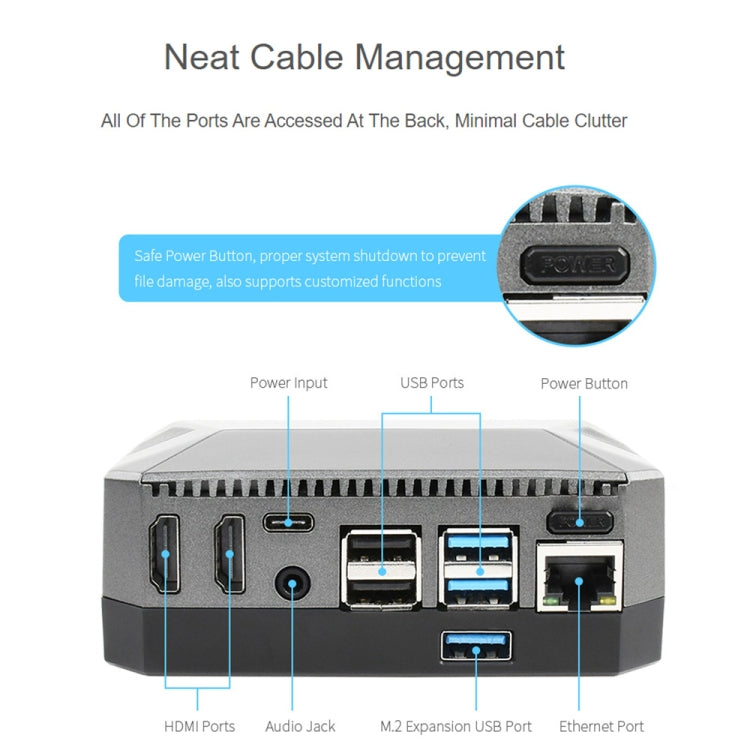 Waveshare Argon One M.2 Aluminum Case For Raspberry Pi 4, with M.2 Expansion Slot