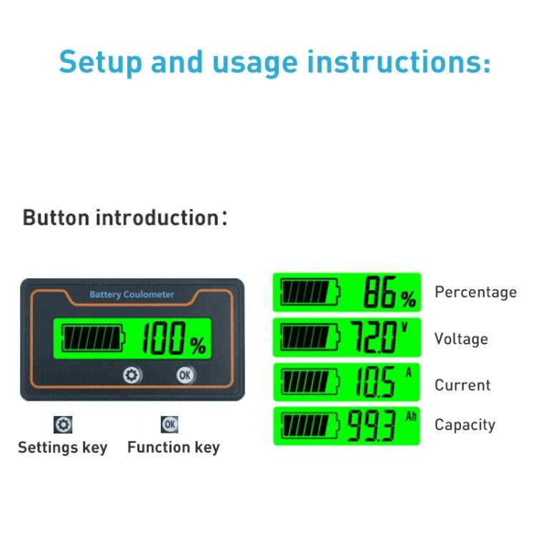 2m 50A 12V 48V Digital Display DC Current Voltmeter Lead-Acid Lithium Battery Charge Meter-Reluova