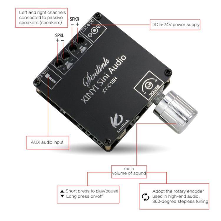 XY-C15H 20W Dual Channel HIFI Bluetooth 5.0 Stereo Digital Audio Power Amplifier Board with Shell My Store