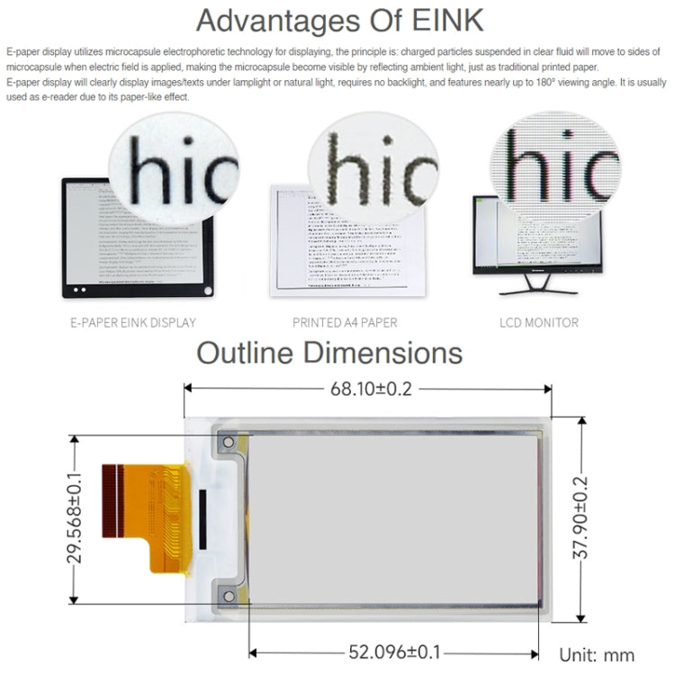 Waveshare 2.36 inch 296 x 168 Red Yellow Black White E-Paper (G) Raw Display Panel