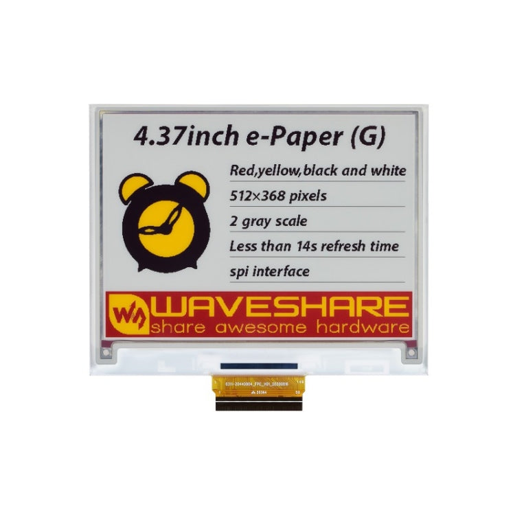 Waveshare 4,37 Zoll 512 x 368 Pixel Rot Gelb Schwarz Weiß E-Paper (G) Raw Display Panel