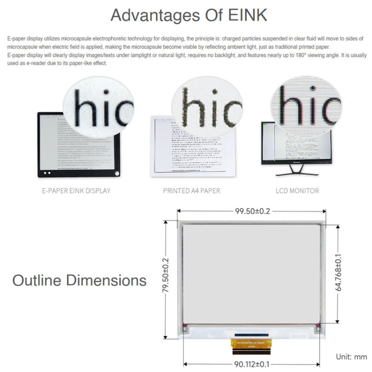 Waveshare 4.37 inch 512 x 368 Pixel Red Yellow Black White E-Paper (G) Raw Display Panel My Store