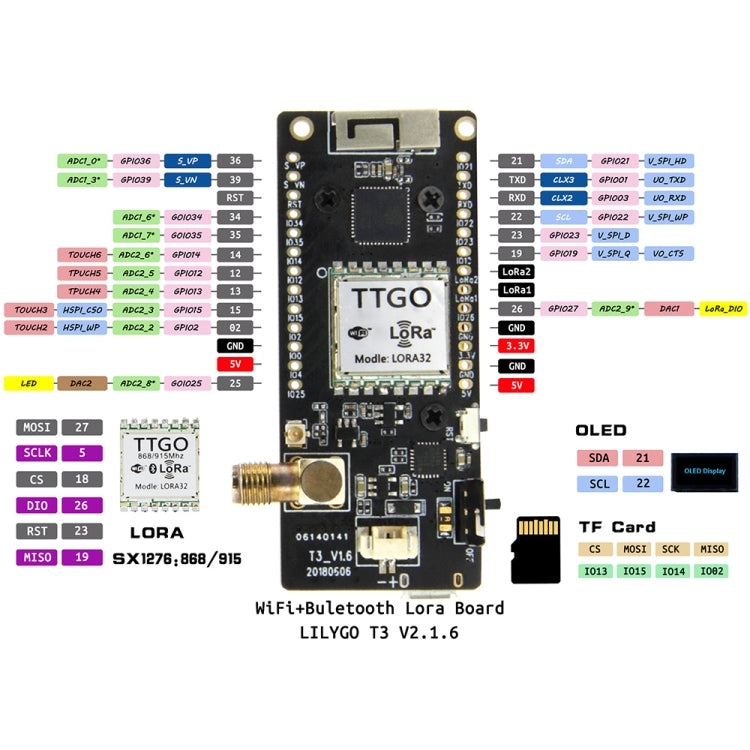 TTGO LORA32 V2.1 ESP32 0.96 inch OLED Bluetooth WiFi Wireless Module 868MHz SMA IP5306 Module with Antenna My Store