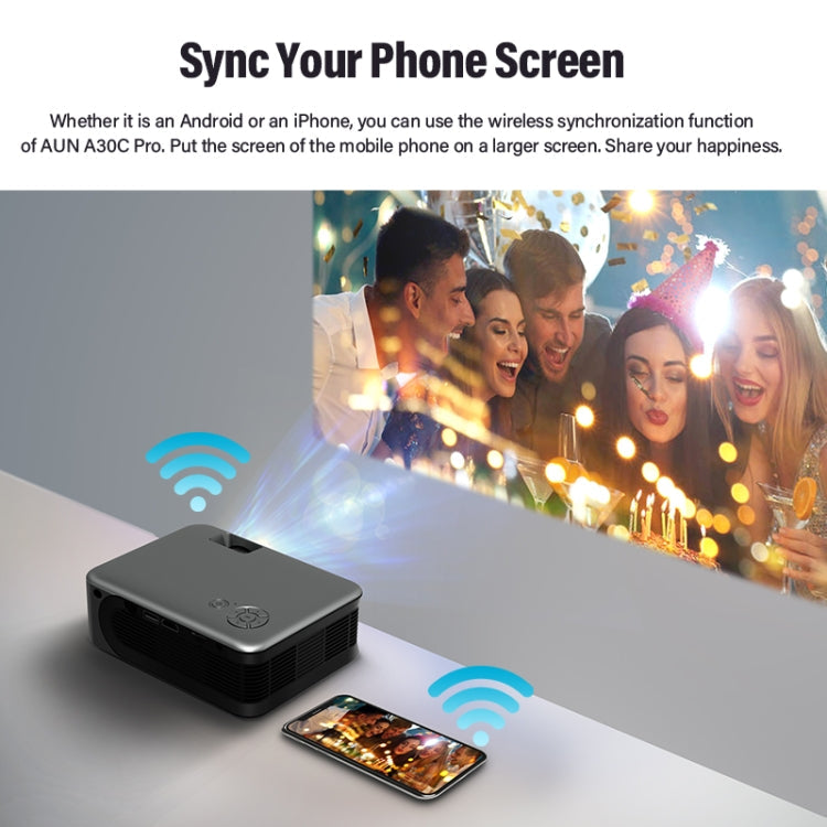 AUN A30C Pro 480P 3000 Lumens Sync Android Phone with Battery Version Portable Home Theater LED HD Digital Projector