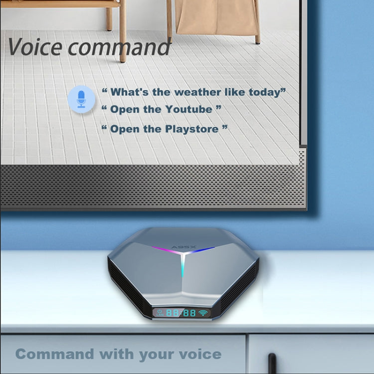 A95X F4 8K UHD Smart TV BOX Android 10.0 Media Player with Remote Control, Amlogic S905X4 Quad Core Cortex-A55 up to 2.0GHz, RAM: 4GB, ROM: 128GB, 2.4GHz/5GHz WiFi, Bluetooth, EU Plug(Metallic Blue)