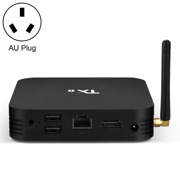 TX6 HD TV Box Media Player, Android 7.1 / 9.0 System, Allwinner H6, up to 1.5GHz, Quad-core ARM Cortex-A53, 2GB + 16GB, Support Bluetooth, WiFi, RJ45, US Plug