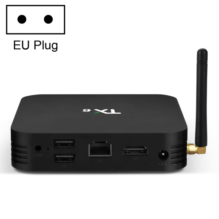 TX6 HD TV Box Media Player, Android 7.1 / 9.0 System, Allwinner H6, up to 1.5GHz, Quad-core ARM Cortex-A53, 2GB + 16GB, Support Bluetooth, WiFi, RJ45, US Plug