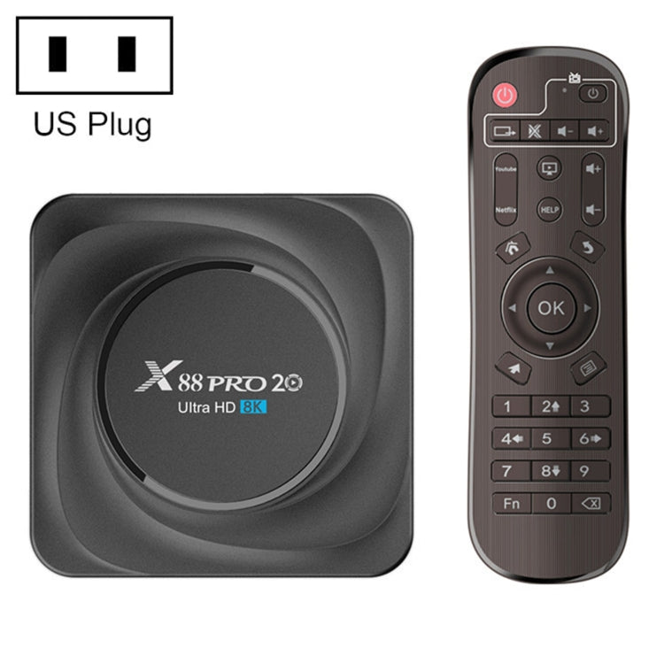 X88 Pro 20 4K Smart TV BOX Android 11.0 Media Player with Infrared Remote Control, RK3566 Quad Core 64bit Cortex-A55 up to 1.8GHz, RAM: 8GB, ROM: 128GB, Support Dual Band WiFi, Bluetooth, Ethernet, EU Plug