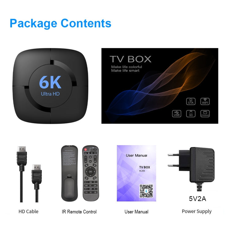 6K UHD Smart TV Box, Android 10.0, Allwinner H616 Quad Core, 2GB+8GB,EU Plug