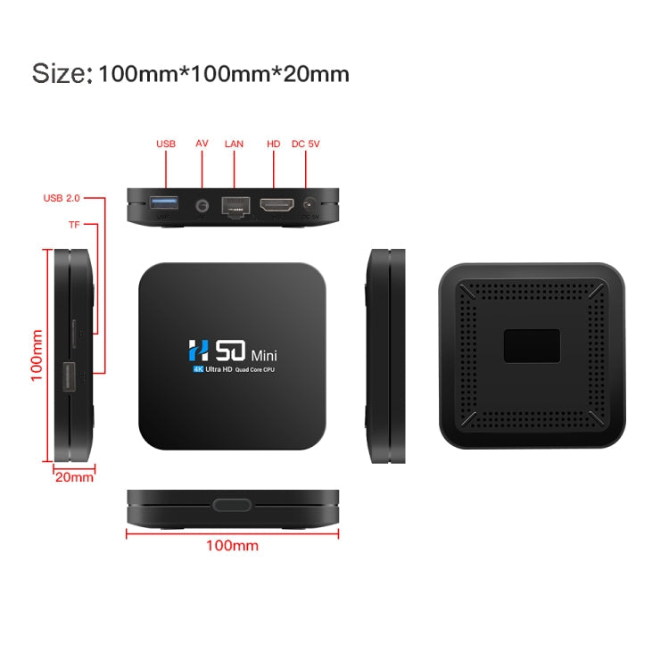 H50 Mini 4K Smart Network TV Box, Android 10.0, RK3318 Quad Core, 2GB+8GB, EU Plug My Store