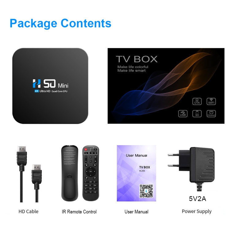 H50 Mini 4K Smart Network TV Box, Android 10.0, RK3318 Quad Core, 2GB+8GB, EU Plug My Store