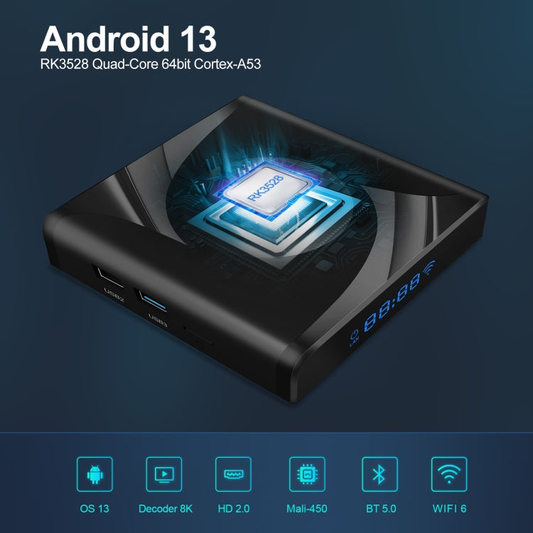 X88 Pro 13 Android 13.0 Smart TV Box with Remote Control, RK3528 Quad-Core, 2GB+16GB Reluova